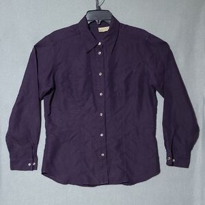 LIZ CLAIBORNE LIZWEAR Purple Textured Long Sleeve Snap Button Up Blouse Size Med